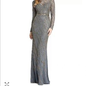MAC DUGGAL Evening Maxi Gown Platinum Gold Beads Size 12 #5240 NWT Defect